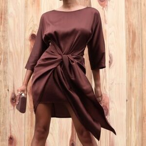 Baltic Born Satin Brown Tie Front Mini Dress Size Small
